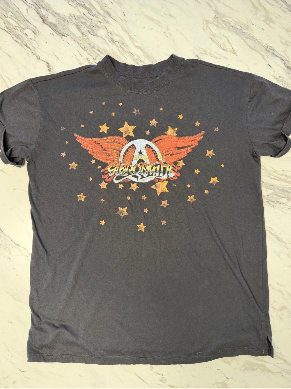 2005 Vintage Y2K Aerosmith Band Tee Black Stars Wings Graphic T-Shirt